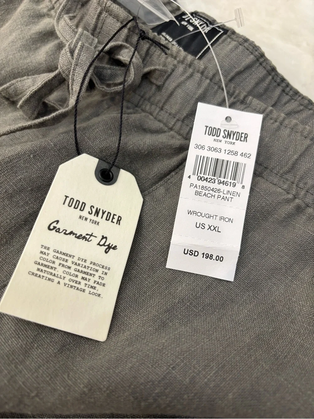 Todd Snyder Men’s Straight Fit Linen Beach Pant Size XXL New Wrought Iron